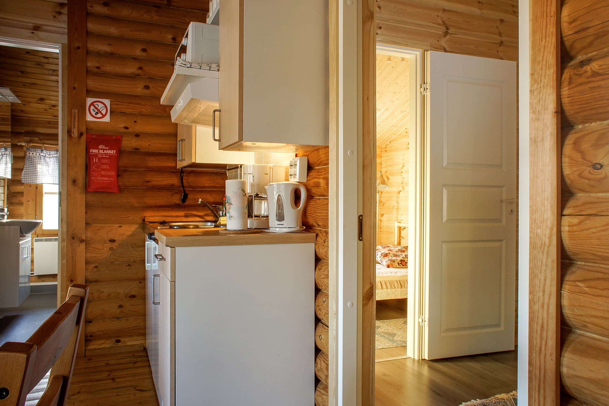 Kitchenette and door to the living room and bedroom
